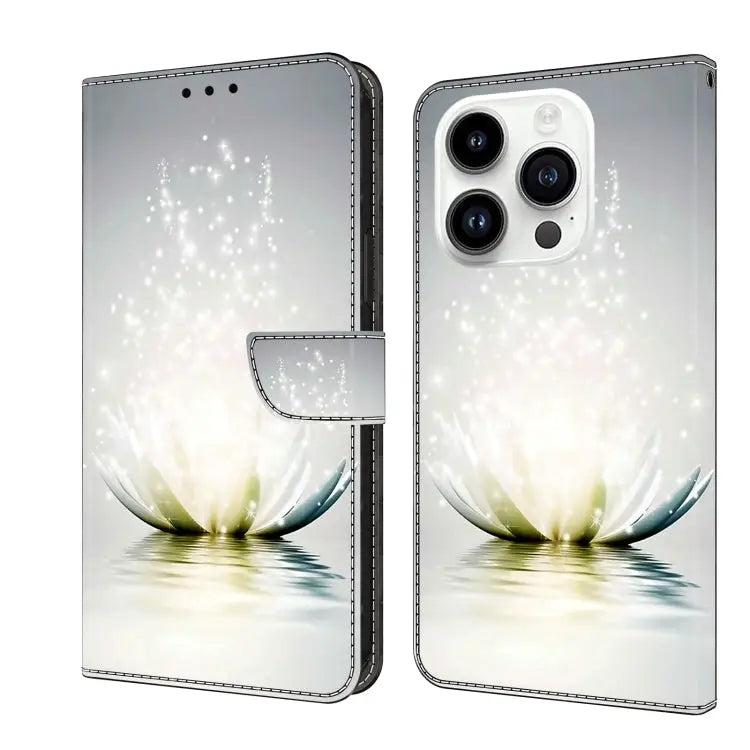 Crystal 3D Shockproof Protective Leather Phone Case For iPhone 15 Pro - For iPhone 15 Pro / Light Lotus