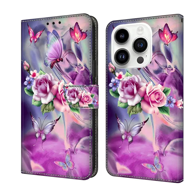 Crystal 3D Shockproof Protective Leather Phone Case For iPhone 15 Pro - For iPhone 15 Pro / Butterfly