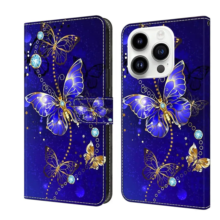 Crystal 3D Shockproof Protective Leather Phone Case For iPhone 15 Pro - For iPhone 15 Pro / Diamond Butterfly