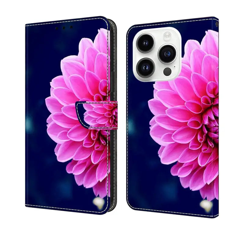 Crystal 3D Shockproof Protective Leather Phone Case For iPhone 15 Pro - For iPhone 15 Pro / Pink Petals