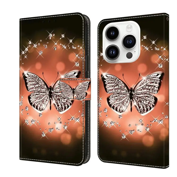 Crystal 3D Shockproof Protective Leather Phone Case For iPhone 15 Pro - For iPhone 15 Pro / Crystal Butterfly