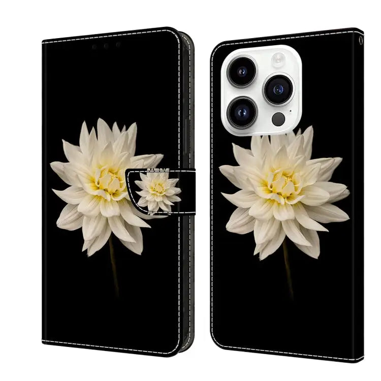 Crystal 3D Shockproof Protective Leather Phone Case For iPhone 15 Pro - For iPhone 15 Pro / White Flower