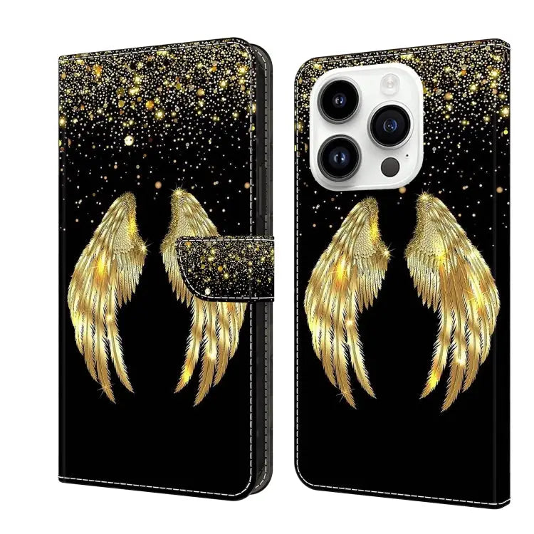Crystal 3D Shockproof Protective Leather Phone Case For iPhone 15 Pro - For iPhone 15 Pro / Golden Wings