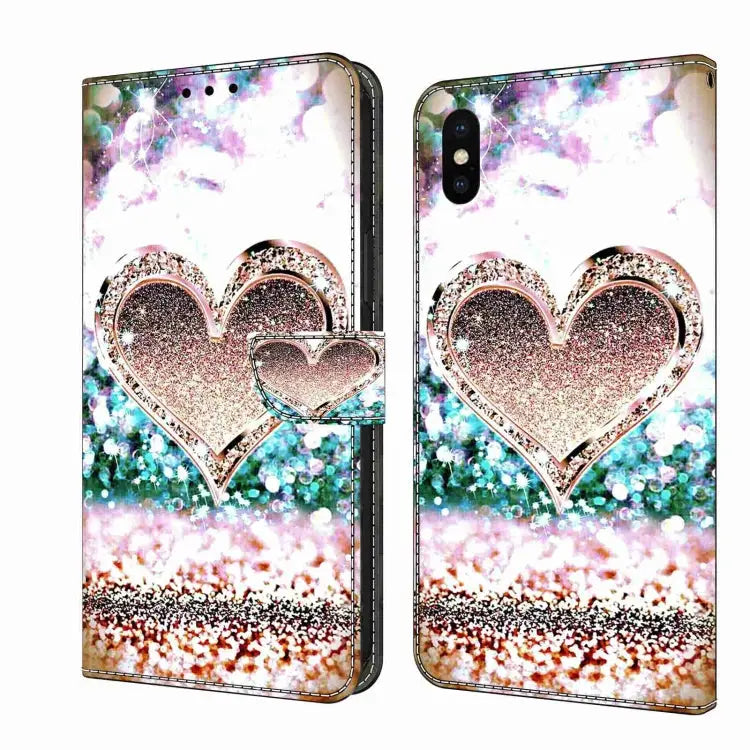 Crystal 3D Shockproof Protective Leather Phone Case For iPhone X / XS - For iPhone X / XS / Pink Diamond Heart