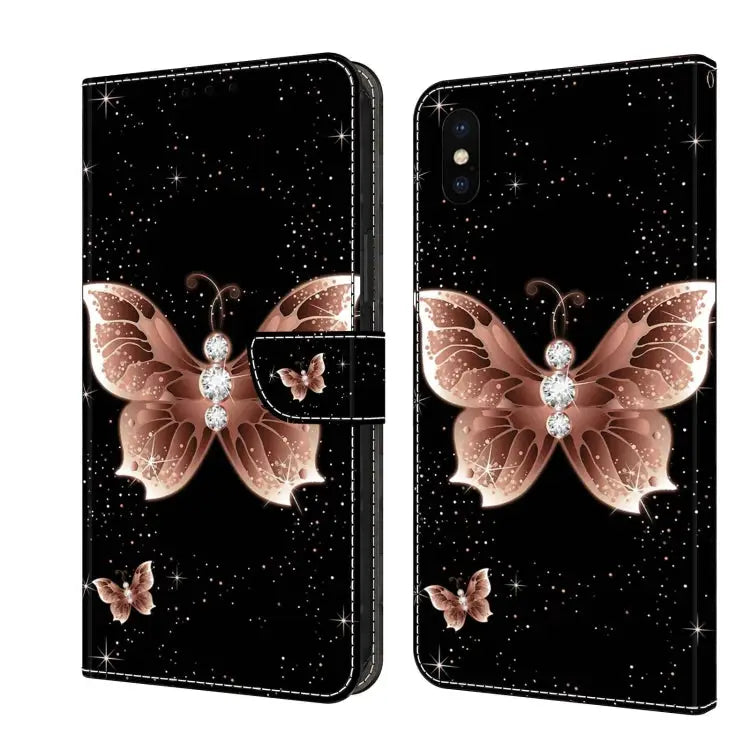 Crystal 3D Shockproof Protective Leather Phone Case For iPhone X / XS - For iPhone X / XS / Pink Diamond Butterfly
