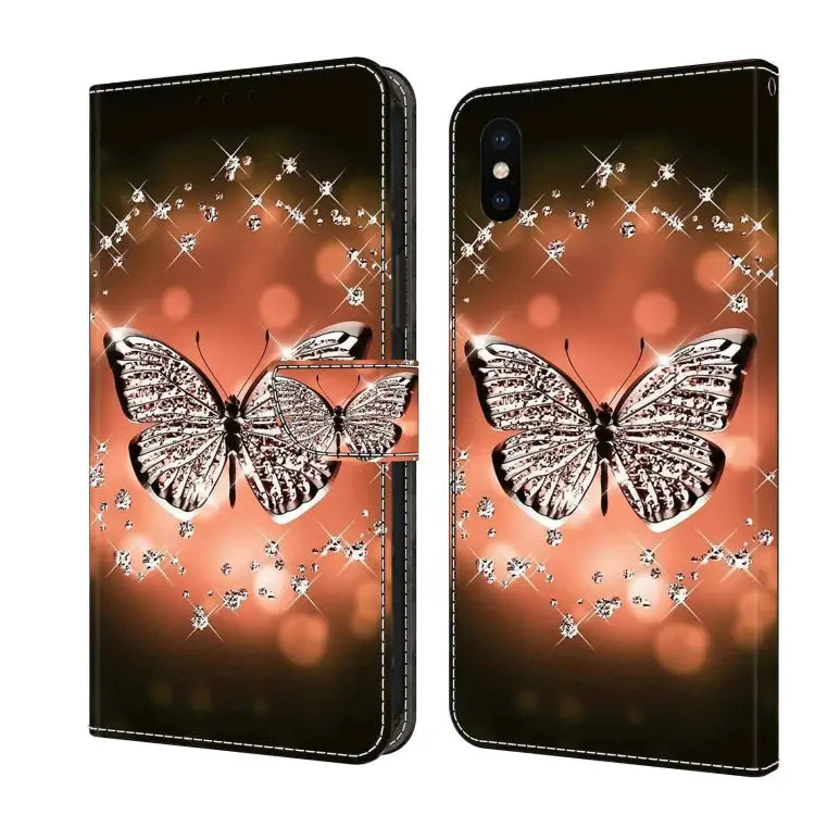 Crystal 3D Shockproof Protective Leather Phone Case For iPhone X / XS - For iPhone X / XS / Crystal Butterfly
