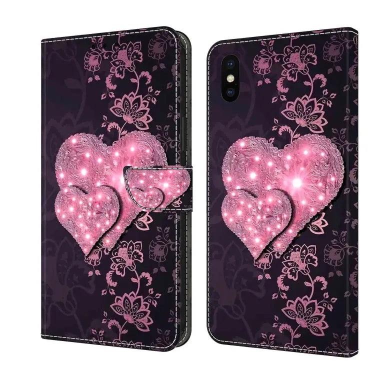 Crystal 3D Shockproof Protective Leather Phone Case For iPhone X / XS - For iPhone X / XS / Lace Love