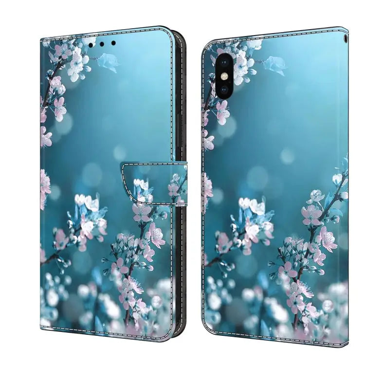 Crystal 3D Shockproof Protective Leather Phone Case For iPhone X / XS - For iPhone X / XS / Plum Flower