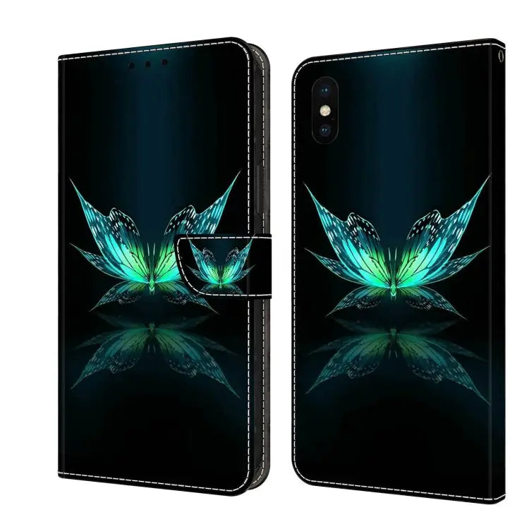 Crystal 3D Shockproof Protective Leather Phone Case For iPhone X / XS - For iPhone X / XS / Reflection Dutterfly