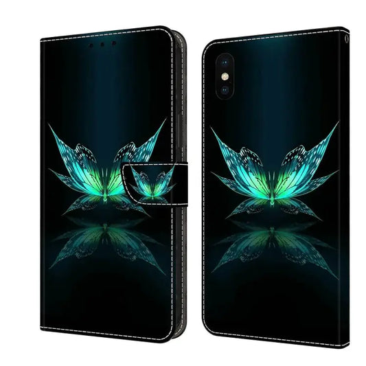 Crystal 3D Shockproof Protective Leather Phone Case For iPhone X / XS - For iPhone X / XS / Reflection Dutterfly