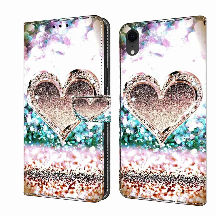 Crystal 3D Shockproof Protective Leather Phone Case For iPhone XR - For iPhone XR / Pink Diamond Heart