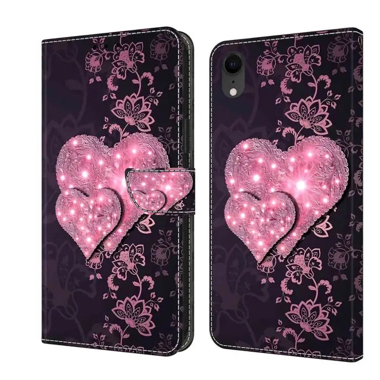 Crystal 3D Shockproof Protective Leather Phone Case For iPhone XR - For iPhone XR / Lace Love