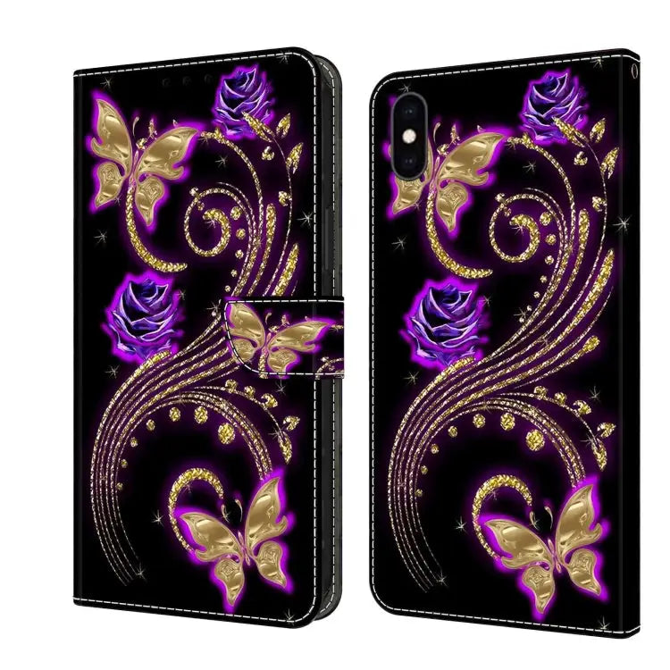 Crystal 3D Shockproof Protective Leather Phone Case For iPhone XS Max - For iPhone XS Max / Purple Flower Butterfly