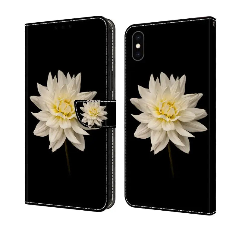 Crystal 3D Shockproof Protective Leather Phone Case For iPhone XS Max - For iPhone XS Max / White Flower