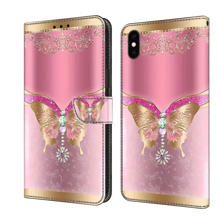 Crystal 3D Shockproof Protective Leather Phone Case For iPhone XS Max - For iPhone XS Max / Pink Bottom Butterfly