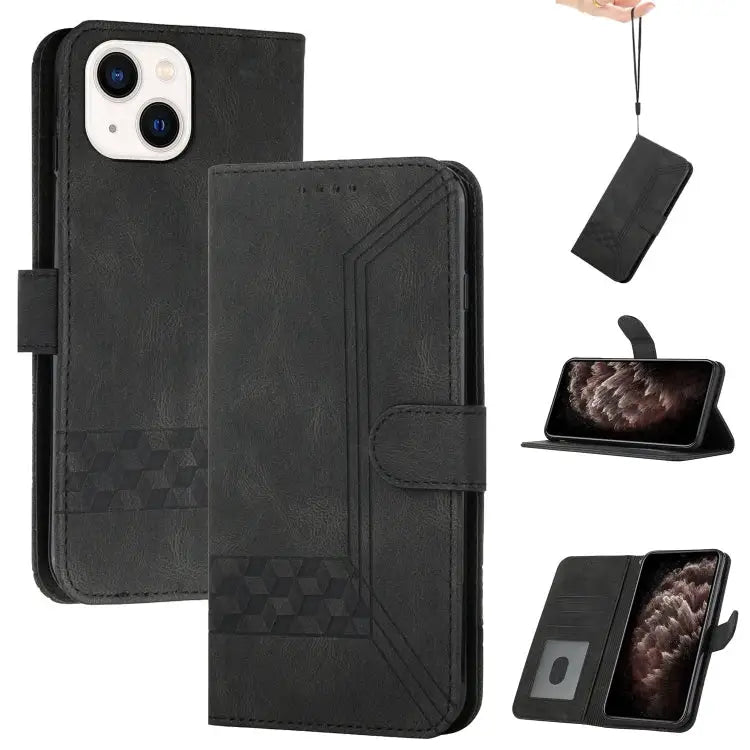 Cubic Skin Feel Flip Leather Phone Case For iPhone 13 mini For iPhone 13 For iPhone 13 Pro For iPhone 13 Pro Max