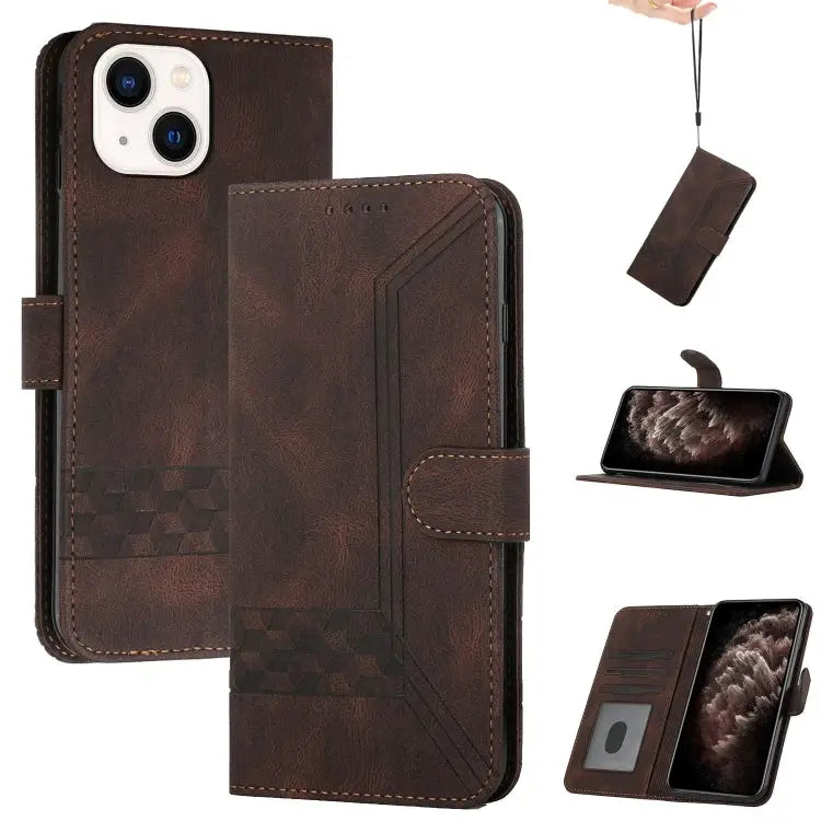Cubic Skin Feel Flip Leather Phone Case For iPhone 13 mini For iPhone 13 For iPhone 13 Pro For iPhone 13 Pro Max