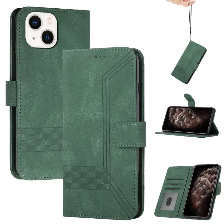 Cubic Skin Feel Flip Leather Phone Case For iPhone 13 mini For iPhone 13 For iPhone 13 Pro For iPhone 13 Pro Max