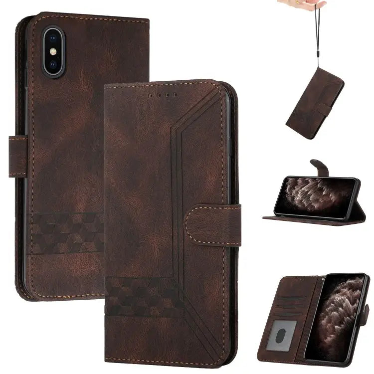 Cubic Skin Feel Flip Leather Phone Case For iPhone XS Max For iPhone SE 2022 / SE 2020 / 7 / 8 For iPhone 7 Plus / 8