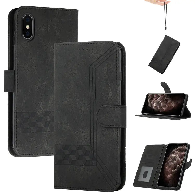 Cubic Skin Feel Flip Leather Phone Case For iPhone XS Max For iPhone SE 2022 / SE 2020 / 7 / 8 For iPhone 7 Plus / 8