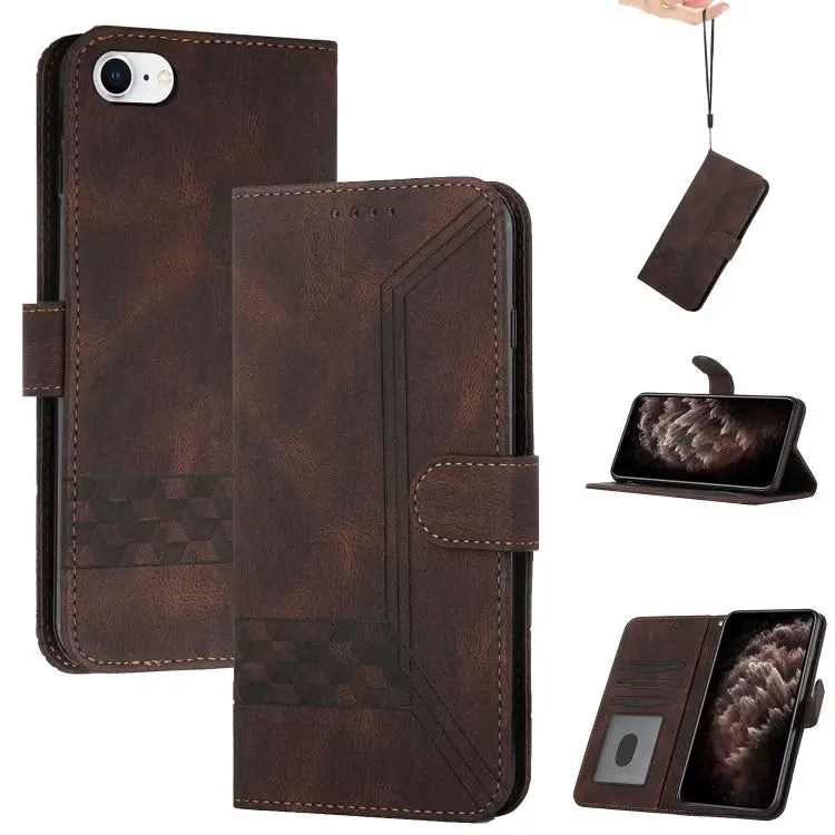 Cubic Skin Feel Flip Leather Phone Case For iPhone XS Max For iPhone SE 2022 / SE 2020 / 7 / 8 For iPhone 7 Plus / 8