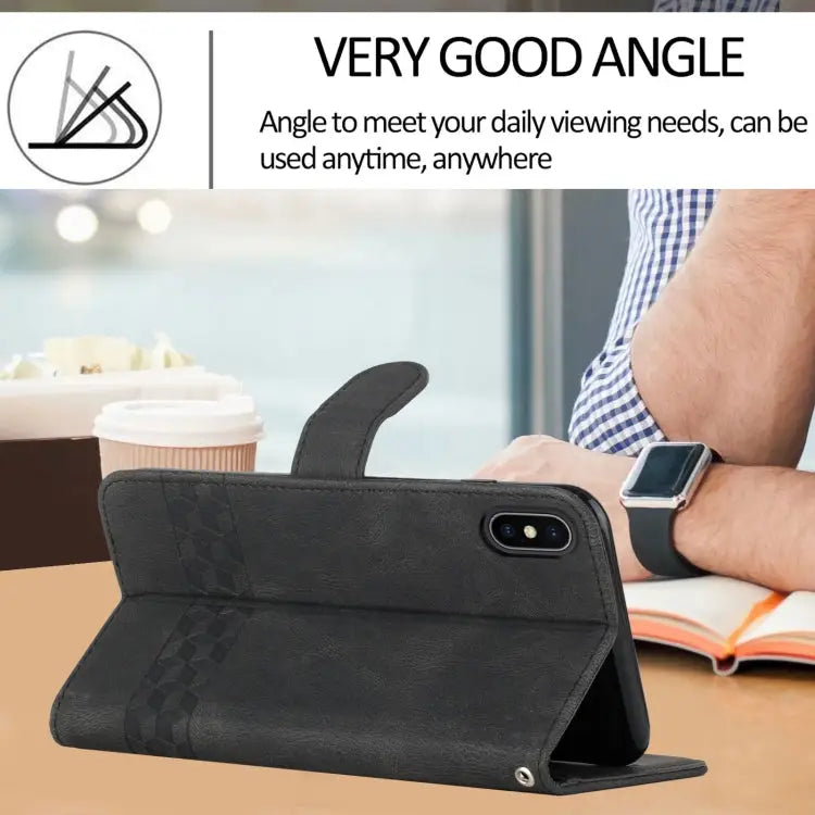 Cubic Skin Feel Flip Leather Phone Case For iPhone XS Max For iPhone SE 2022 / SE 2020 / 7 / 8 For iPhone 7 Plus / 8