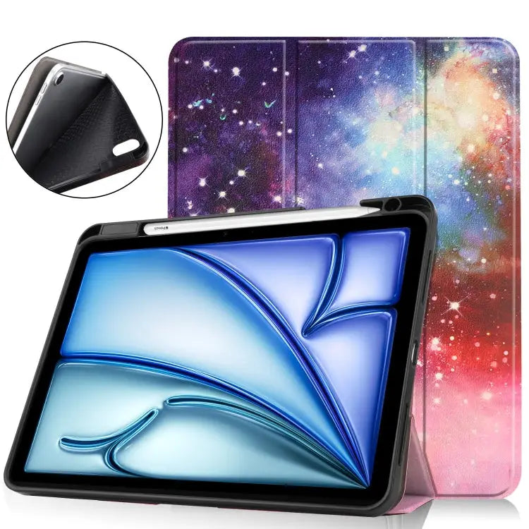 Custer Painted 3-Fold Holder Smart Leather Tablet Case For iPad Air 11 2024 / 2025 - For iPad Air 11 2024 / 2025