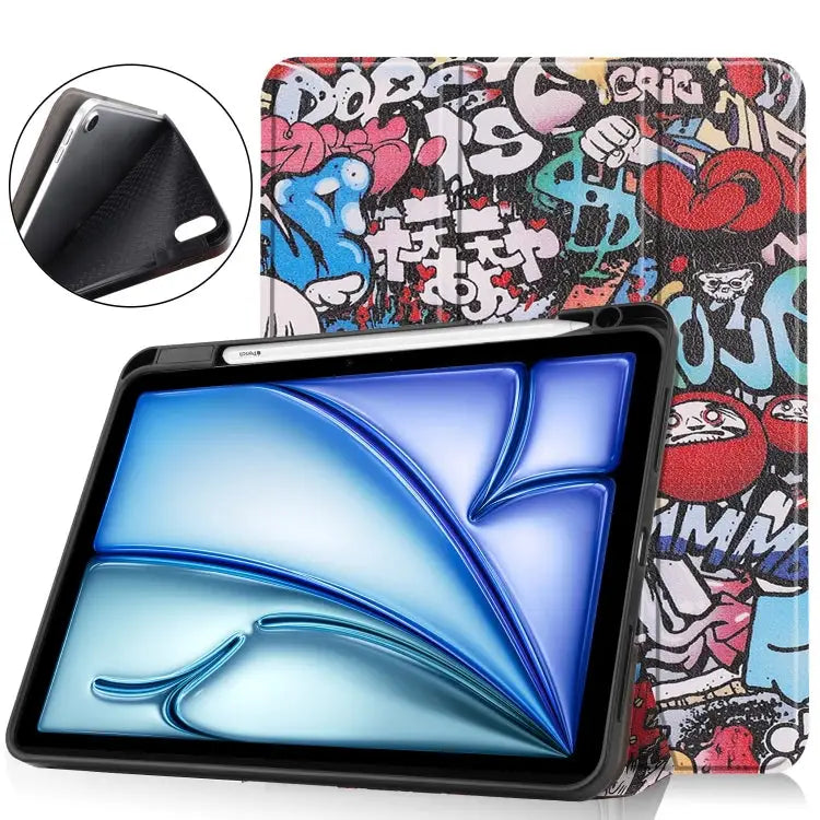 Custer Painted 3-Fold Holder Smart Leather Tablet Case For iPad Air 11 2024 / 2025 - For iPad Air 11 2024 / 2025