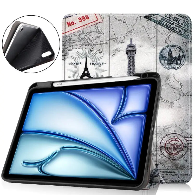 Custer Painted 3-Fold Holder Smart Leather Tablet Case For iPad Air 11 2024 / 2025 - For iPad Air 11 2024 / 2025