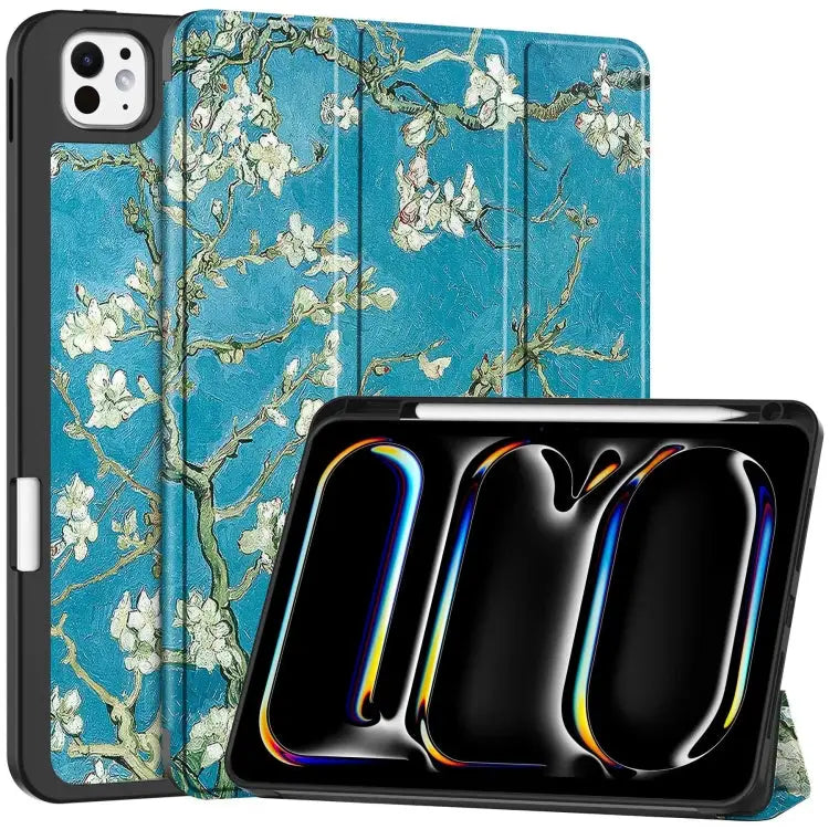 Custer Painted 3-Fold Holder Smart Leather Tablet Case with Pen Tray For iPad Pro 11 2024 - For iPad Pro 11 2024