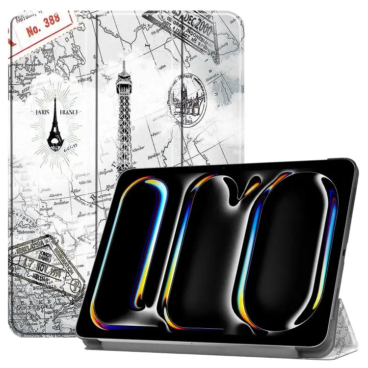 Custer Painted 3-Fold Holder Smart Leather Tablet Case with Pen Tray For iPad Pro 11 2024 - For iPad Pro 11 2024