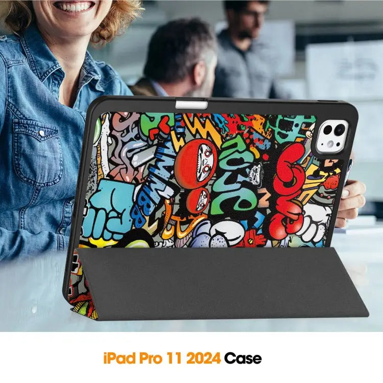 Custer Painted 3-Fold Holder Smart Leather Tablet Case with Pen Tray For iPad Pro 11 2024 - Apple Accessories