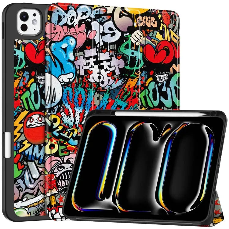 Custer Painted 3-Fold Holder Smart Leather Tablet Case with Pen Tray For iPad Pro 11 2024 - For iPad Pro 11 2024