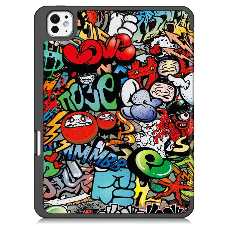 Custer Painted 3-Fold Holder Smart Leather Tablet Case with Pen Tray For iPad Pro 11 2024 - Apple Accessories