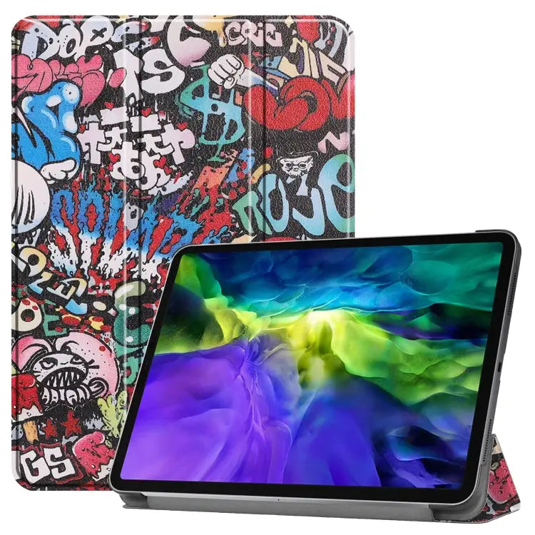 Custer Painted TPU Smart Tablet Leather Case with Sleep Function & Tri-Fold Bracket & Pen Slot For iPad Pro 11 inch