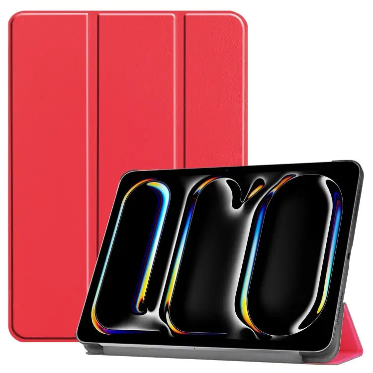 Custer Pure Color 3-Fold Holder Smart Leather Tablet Case For iPad Pro 11 2024 - For iPad Pro 11 2024 / Red - Apple