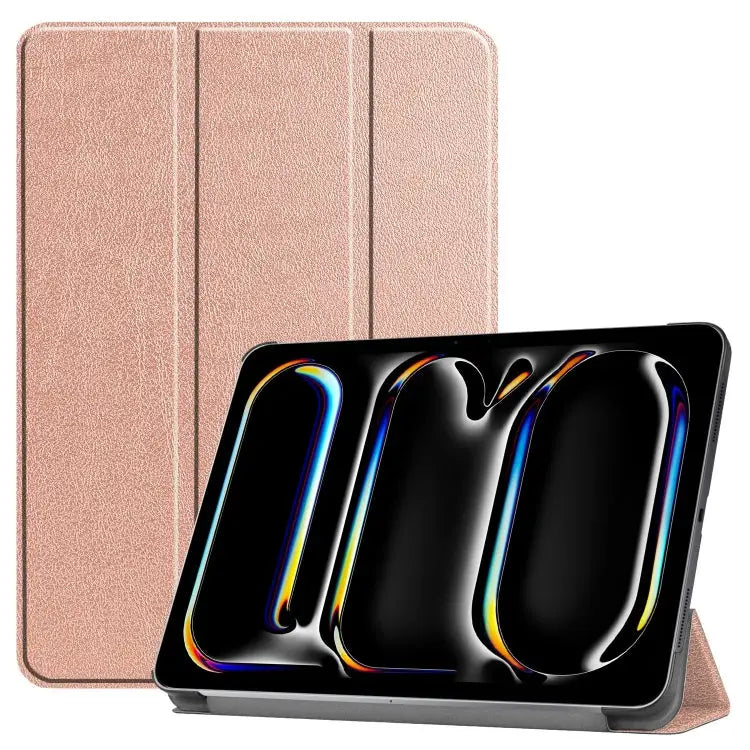 Custer Pure Color 3-Fold Holder Smart Leather Tablet Case For iPad Pro 11 2024 - For iPad Pro 11 2024 / Rose Gold