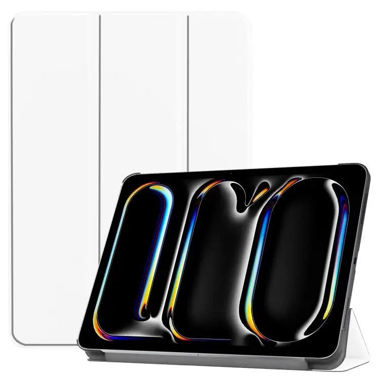 Custer Pure Color 3-Fold Holder Smart Leather Tablet Case For iPad Pro 11 2024 - For iPad Pro 11 2024 / White - Apple
