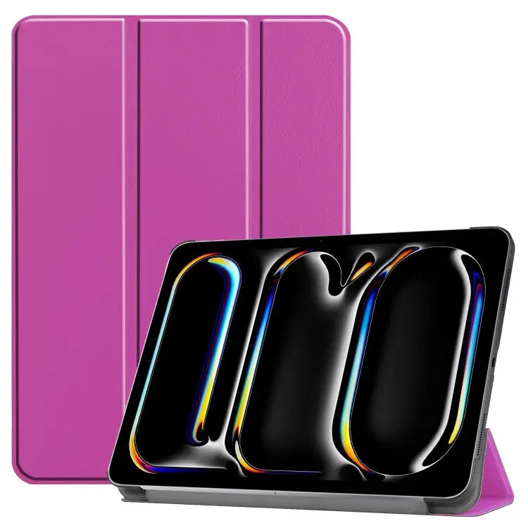 Custer Pure Color 3-Fold Holder Smart Leather Tablet Case For iPad Pro 11 2024 - For iPad Pro 11 2024 / Purple - Apple