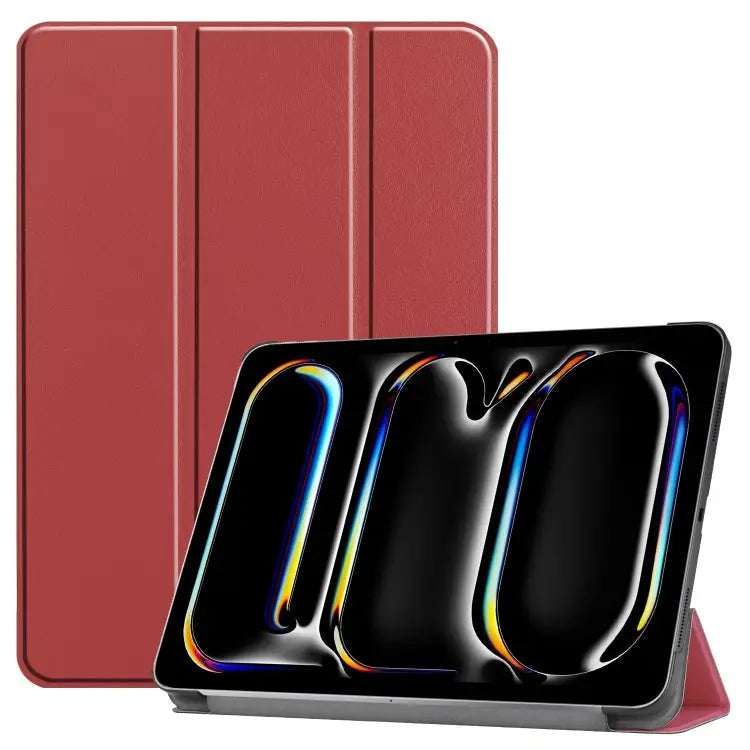 Custer Pure Color 3-Fold Holder Smart Leather Tablet Case For iPad Pro 11 2024 - For iPad Pro 11 2024 / Wine Red