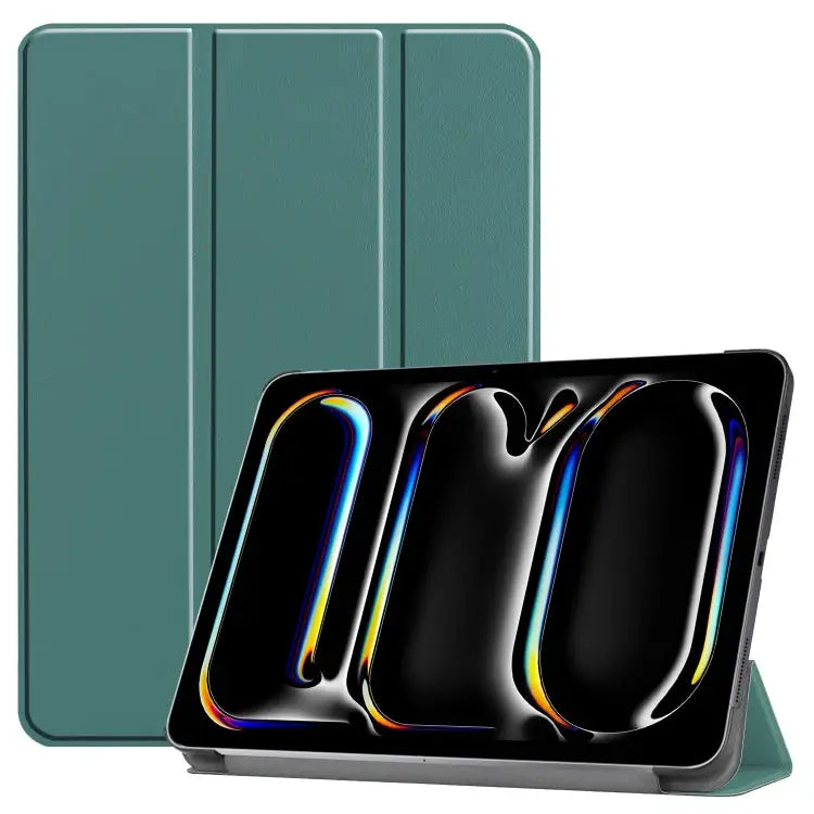 Custer Pure Color 3-Fold Holder Smart Leather Tablet Case For iPad Pro 11 2024 - For iPad Pro 11 2024 / Dark Green