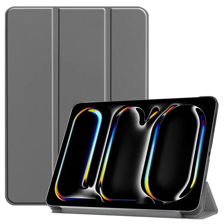 Custer Pure Color 3-Fold Holder Smart Leather Tablet Case For iPad Pro 11 2024 - For iPad Pro 11 2024 / Gray - Apple