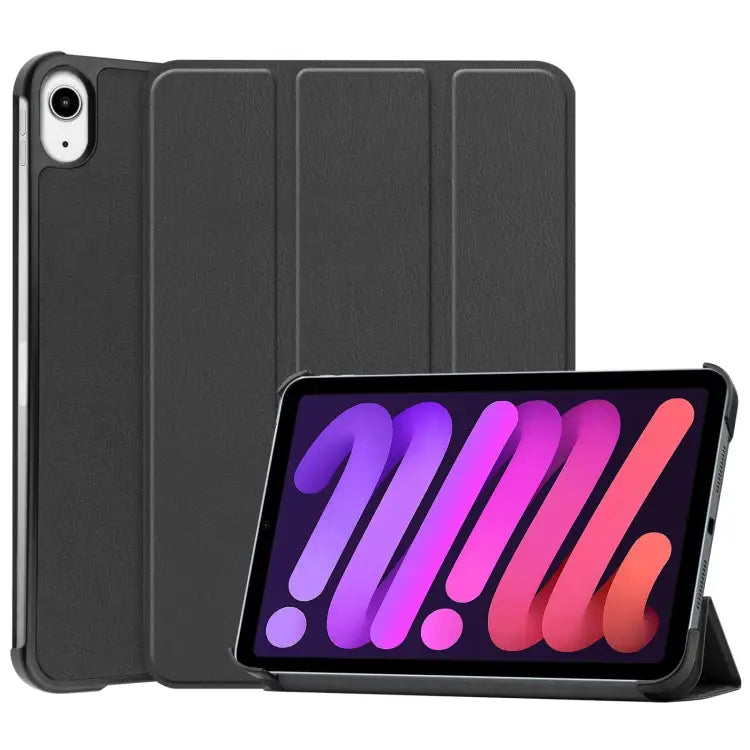 Custer Texture 3-Fold Holder Smart Leather Tablet Case For iPad mini 6 / mini 2024 For iPad mini 6 - For iPad mini 6