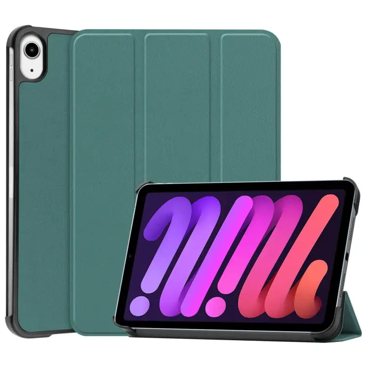 Custer Texture 3-Fold Holder Smart Leather Tablet Case For iPad mini 6 / mini 2024 For iPad mini 6 - For iPad mini 6