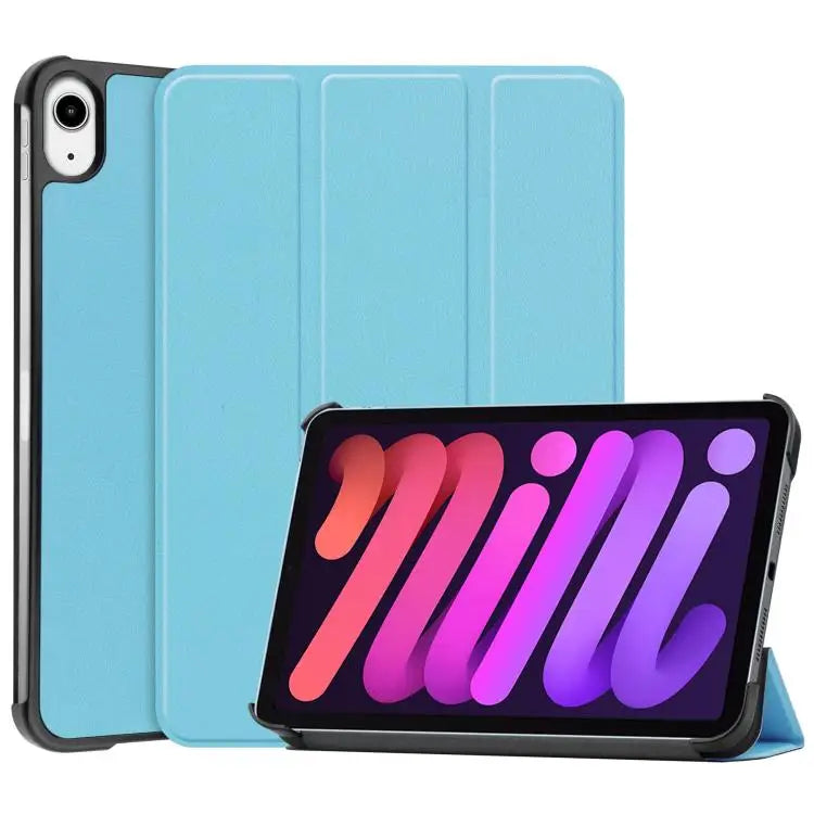 Custer Texture 3-Fold Holder Smart Leather Tablet Case For iPad mini 6 / mini 2024 For iPad mini 6 - For iPad mini 6