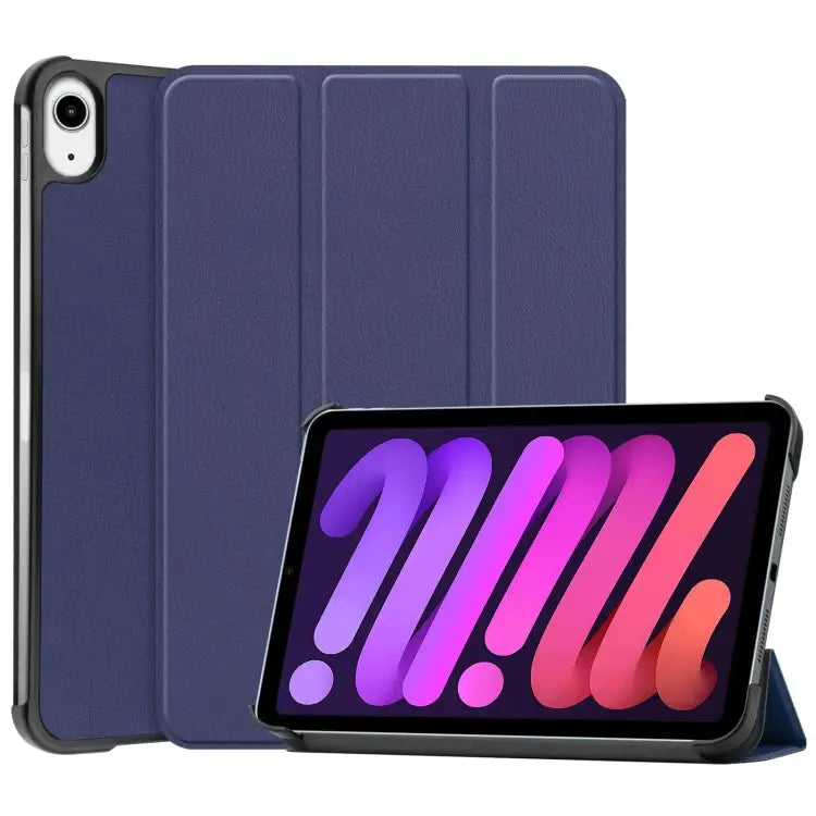 Custer Texture 3-Fold Holder Smart Leather Tablet Case For iPad mini 6 / mini 2024 For iPad mini 6 - For iPad mini 6