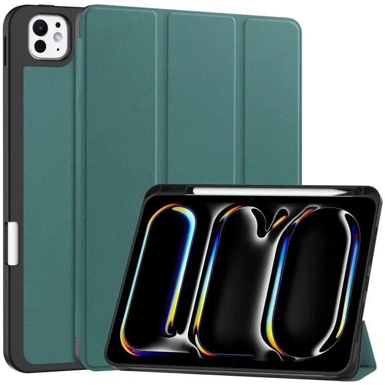 Custer TPU Pure Color 3-Fold Holder Smart Leather Tablet Case with Pen Tray For iPad Pro 11 2024 - For iPad Pro 11 2024