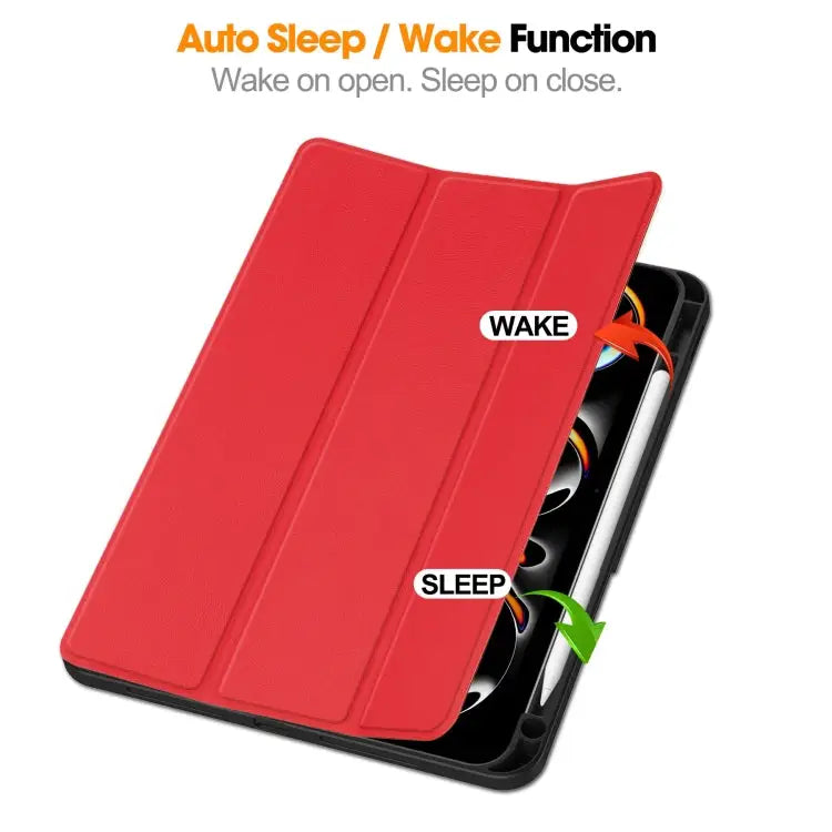 Custer TPU Pure Color 3-Fold Holder Smart Leather Tablet Case with Pen Tray For iPad Pro 11 2024 - Apple Accessories