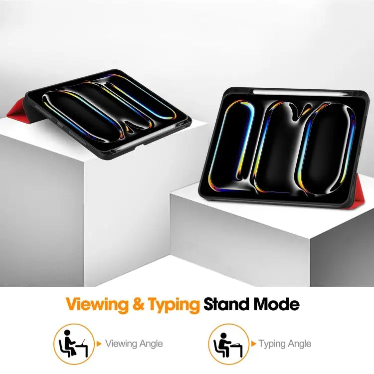 Custer TPU Pure Color 3-Fold Holder Smart Leather Tablet Case with Pen Tray For iPad Pro 11 2024 - Apple Accessories