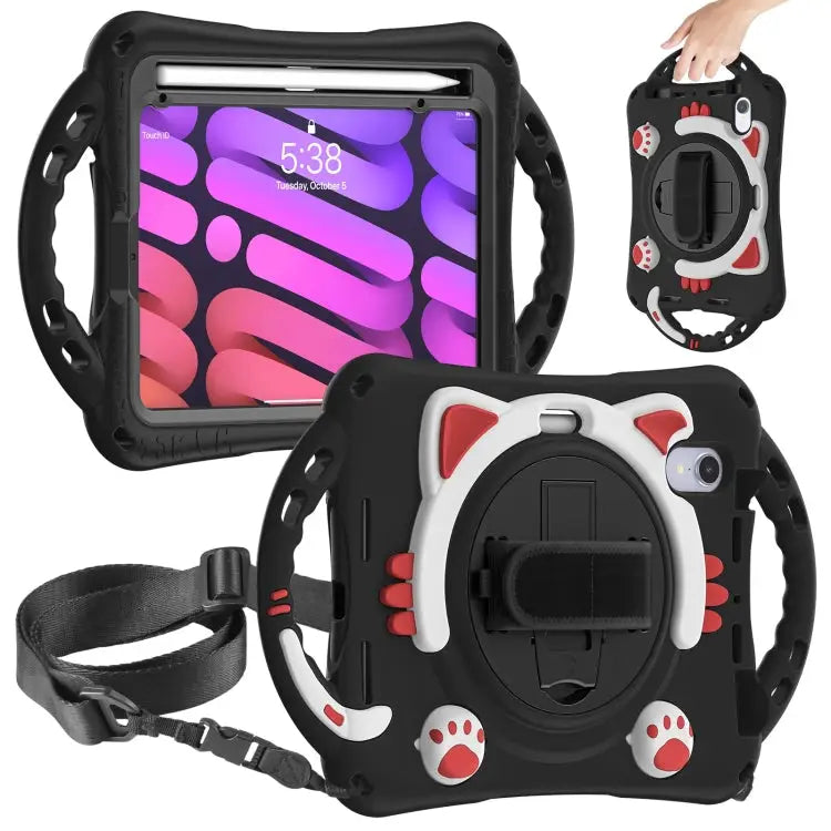Cute Cat King Kids Shockproof EVA Protective Case with Holder & Shoulder Strap & Handle For iPad mini 6 / mini 2024